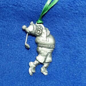 Vintage EBJ Pewter Santa Playing Golf Ornament Gift for Golfer Pre-Owned No Box